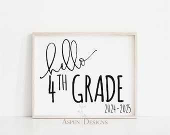 Hello 4th Grade Sign | Back to School Printable (Instant Download)