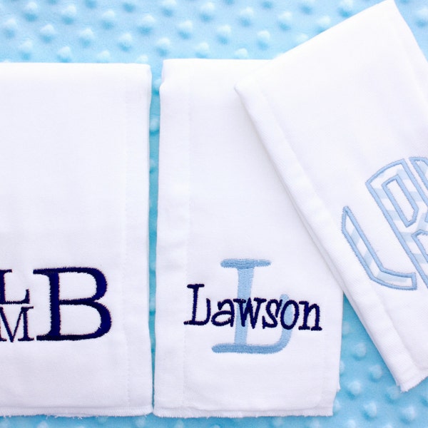 Personalized Embroidered Burp Cloth Set of 3 - monogrammed - baby gift - cloth diaper - Baby  Girl - baby boy - Burp Rag - Standard Blue's