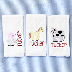 Personalized Embroidered Farm Animal Burp Cloth Set of 3 - monogrammed - baby gift - cloth diaper - Baby  Girl - baby boy - Set of 3 - Farm