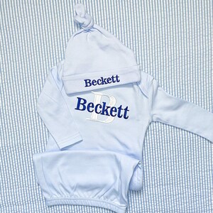 Personalized Newborn Baby Layette with Matching Hat - Boutique Quality Embroidered Set