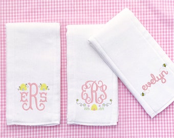 Spring Monogrammed Embroidered Burp Cloth - personalized - baby gift - cloth diaper - Baby  Girl - Disney Inspired - honey bee - Set of 3