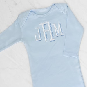 Personalized Embroidered Monogrammed Newborn Infant Baby Pink, or Blue Sleep Sack Gown - Layette - Sleeper