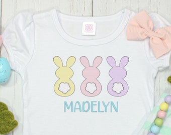 Girls Personalized Easter Bunny Embroidered Shirt - pink - toddler - spring - peeps