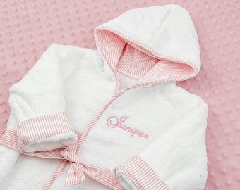 Monogrammed or Personalized Newborn Infant Bath Robe - Pink - Blue