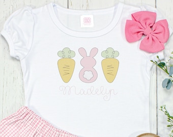 Girls Personalized Easter Bunny Embroidered Shirt - pink - toddler - spring - peeps - carrots