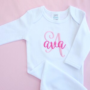 Personalized Embroidered Monogrammed Newborn Infant Baby Pink, White, or Blue Sleep Sack Gown - Layette - Sleeper - Gift - Take Home Outfit