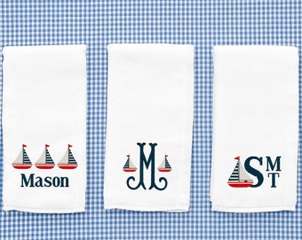 Monogrammed Sailboat Burp Cloth Set of 3 - personalized - baby gift - Baby  Girl - baby boy - Set of 3 - Burp Rag - newborn