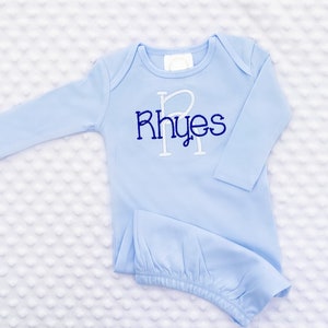 Personalized Embroidered Monogrammed Newborn Infant Baby Pink, Yellow, or Blue Sleep Sack Gown - Layette - Sleeper