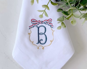 Set of 6 Monogrammed Patriotic Monogrammed Red White and Blue Napkins