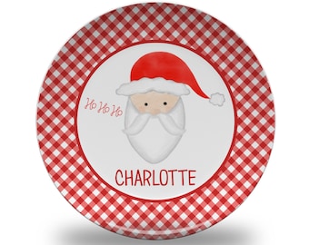 Personalized Red Check Santa Christmas Dinner Plate