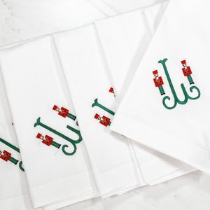 Set of Six Monogrammed Christmas Nutcracker Cloth Napkins - gold - blue - red - Holiday - Toy Soldier