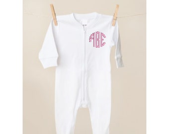 Personalized Embroidered Monogrammed Newborn Infant Baby Pink, White, or Blue Footie Pajama - Bodysuit - Sleeper - Gift - Take Home Outfit