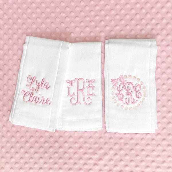 Personalized Embroidered Burp Cloth Set of 3 - monogrammed - baby gift - cloth diaper - Baby  Girl - baby boy - Set of 3 - All Pink Set