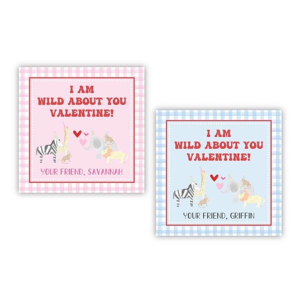 Personalized Valentine Class Gift Tags - I'm Wild About You - Printed Set of 24