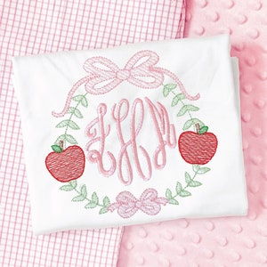 Personalized Back to School Shirt - Apple Monogram Wreath - girls - Preschool - Kindergarten- First Day of a School