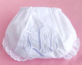 Monogrammed Infant Diaper Cover Bloomers - Newborn - Baby Girl - Gift - Personalized - Bloomer - Standard - White Monogram