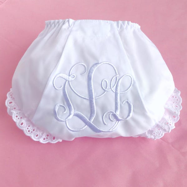 Monogrammed Infant Diaper Cover Bloomers - Newborn - Baby Girl - Gift - Personalized - Bloomer - Standard - White Monogram