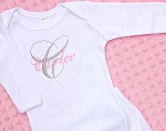 Personalized Embroidered Monogrammed Newborn Infant Baby Pink, White, or Blue Sleep Sack Gown - Layette - Sleeper - Gift - Take Home Outfit