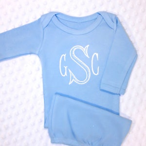 Newborn Personalized Layette - Sleeper - Gown - Monogrammed - Infant - Gift - Baby Boy - Baby Girl - Blue - Pink - coming home - pictures