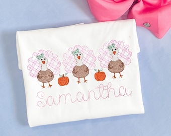 Pink Gingham Turkey with Pumpkins Personalized Shirt for Fall - Halloween - pumpkin patch - pink - Thanksgiving