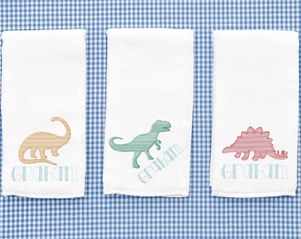 Personalized Dinosaur Embroidered Burp Cloth Set of 3 - monogrammed - baby gift - cloth diaper