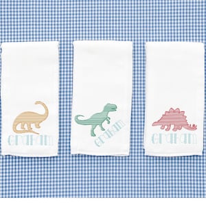Personalized Dinosaur Embroidered Burp Cloth Set of 3 - monogrammed - baby gift - cloth diaper