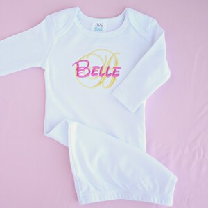 Personalized Embroidered Monogrammed Newborn Infant Baby Pink, White, or Blue Sleep Sack Gown - Layette - Sleeper - Gift - Take Home Outfit