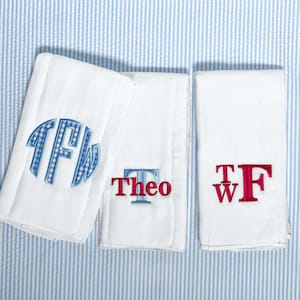 Personalized Embroidered Burp Cloth Set of 3 - monogrammed - baby gift - cloth diaper - Baby  Girl - baby boy - Set of 3 - Standard Red/Blue
