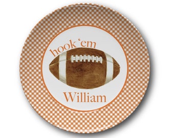 Children's Personalized Football Plate - microwave safe - gingham - Fall - College - kids - boy - girl - BPA free - NFL - Texas - UT