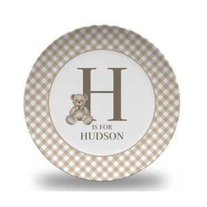 Personalized Teddy Bear Plate - Teddy Bear Picnic - 1st Birthday - Baby Shower - Nursery - Neutral