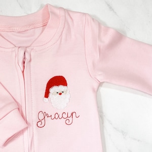 Personalized Embroidered Christmas Santa - Newborn Infant Baby Pink, White, or Blue Footie Pajama  - Sleeper - Gift - Take Home Outfit
