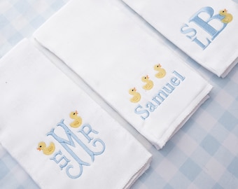 Monogrammed Rubber Ducks Burp Cloth Set of 3 - personalized - baby gift - Baby  Girl - baby boy - Set of 3 - Burp Rag - newborn