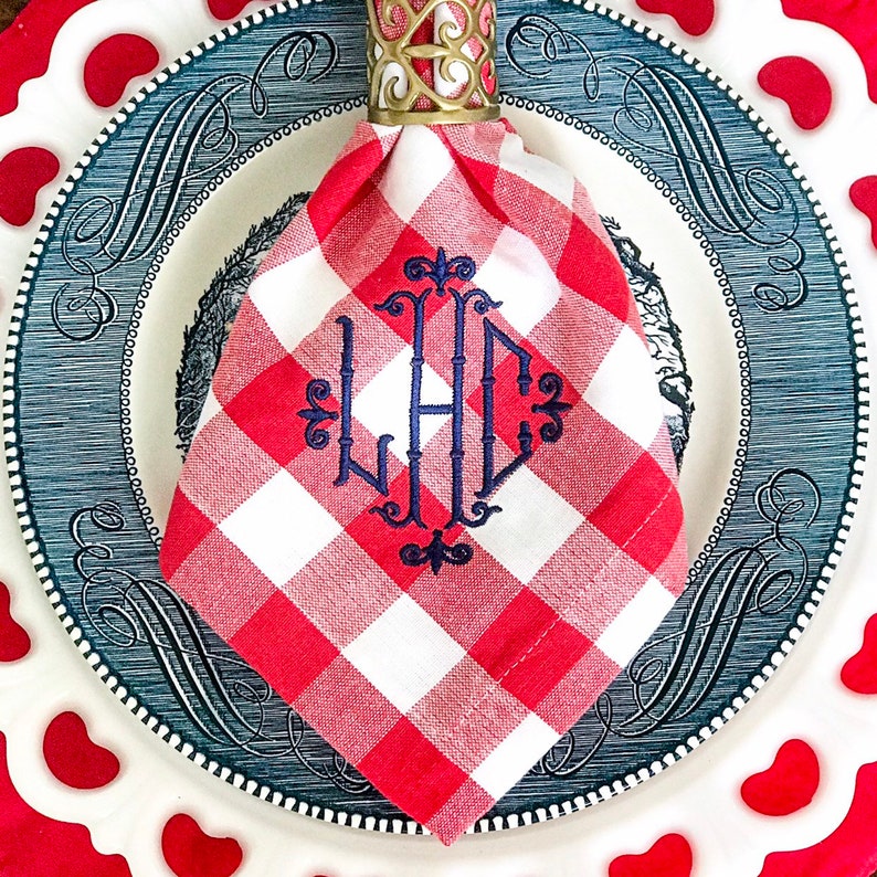 Monogrammed Buffalo Plaid / Gingham Dinner Napkins image 1