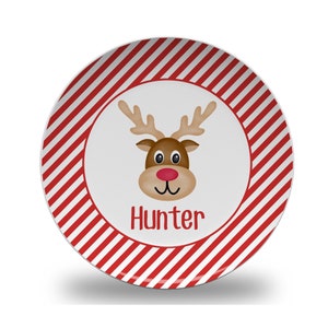 Personalized Red Reindeer Christmas Dinner Plate