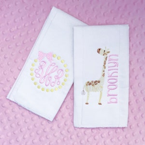 Personalized Embroidered Burp Cloth Set - monogrammed - baby gift - cloth diaper - Baby  Girl - baby - Set - giraffe - summer - newborn