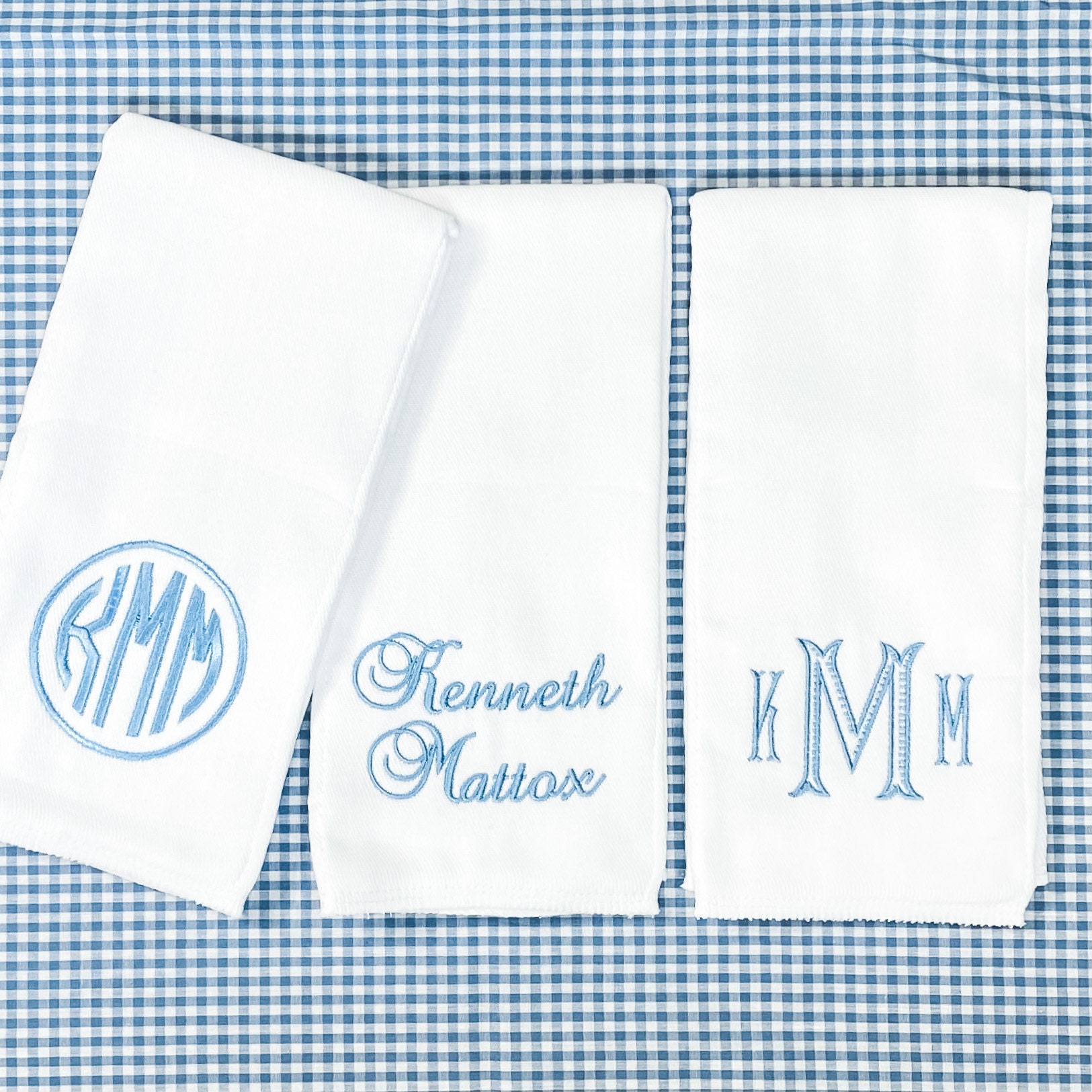 Juego de 3 paños para eructar bordados personalizados - con monograma - regalo para bebé - pañal de tela - Bebé niño - Juego de 3 - Todo azul