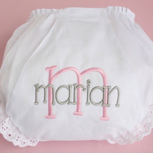 Monogrammed Infant Diaper Cover Bloomers - Newborn - Baby Girl - Gift - Personalized - Bloomer Pink and Grey Letter and Name