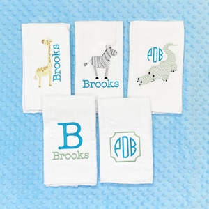 Personalized Embroidered Burp Cloth Set of 5 - monogrammed - baby gift - cloth diaper - Baby  Girl - baby boy