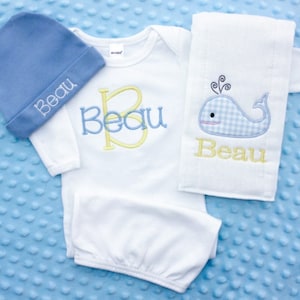 Personalized Embroidered Monogrammed Newborn Infant Baby Pink, Yellow, or Blue Sleep Sack Gown - Layette - Sleeper - Gift