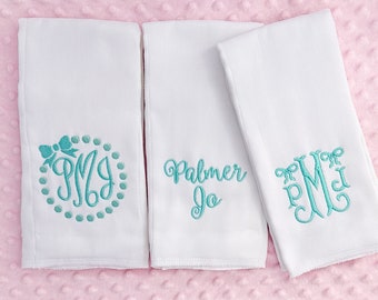 Personalized Embroidered Burp Cloth Set of 3 - monogrammed - baby gift - cloth diaper - Baby  Girl - baby boy - Set of 3 - All Pink Set