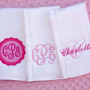 Personalized Embroidered Burp Cloth Set of 3 monogrammed baby gift cloth diaper Baby Girl baby boy image 1