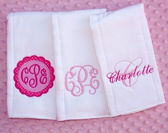 Personalized Embroidered Burp Cloth Set of 3 - monogrammed - baby gift - cloth diaper - Baby  Girl - baby boy