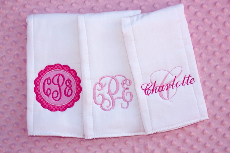 Personalized Embroidered Burp Cloth Set of 3 monogrammed baby gift cloth diaper Baby Girl baby boy image 1