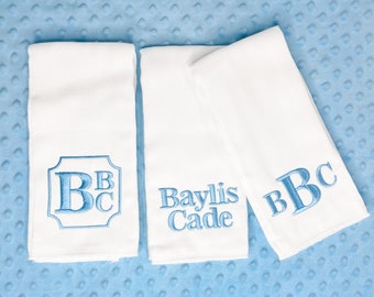 Personalized Embroidered Burp Cloth  - monogrammed - baby gift - cloth diaper - Baby  Boy - baby boy - All Blue Set