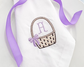Set of 6 Monogrammed Easter Basket Cloth Napkins - Lavender