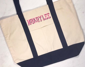 Canvas - Beach Bag - Boat Tote - Custom Monogrammed - Personalized - summer - graduation - bachelorette - sorority - gift