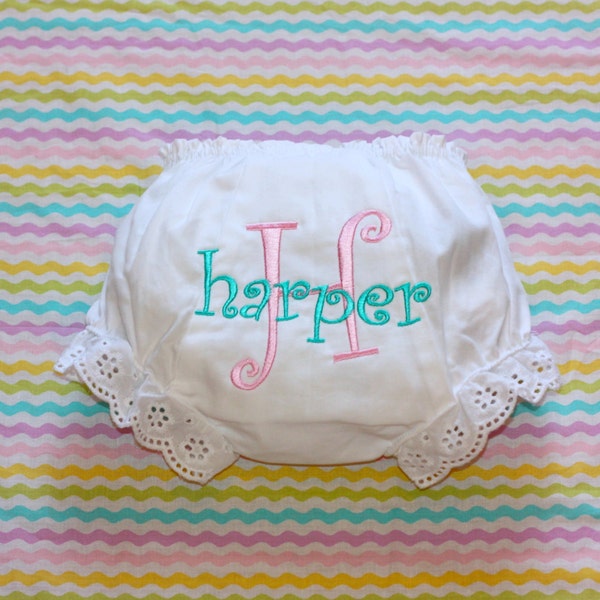 Monogrammed Infant Diaper Cover Bloomers - Newborn - Baby Girl - Gift - Personalized