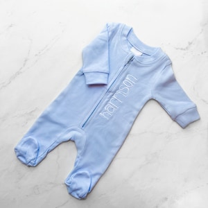 Personalized Embroidered Monogrammed Newborn Infant Baby - Blue Footie Pajama - Take Home Outfit