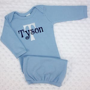 Newborn Personalized Layette - Sleeper - Gown - Monogrammed - Infant - Gift - Baby Boy - Baby Girl - Blue - Pink