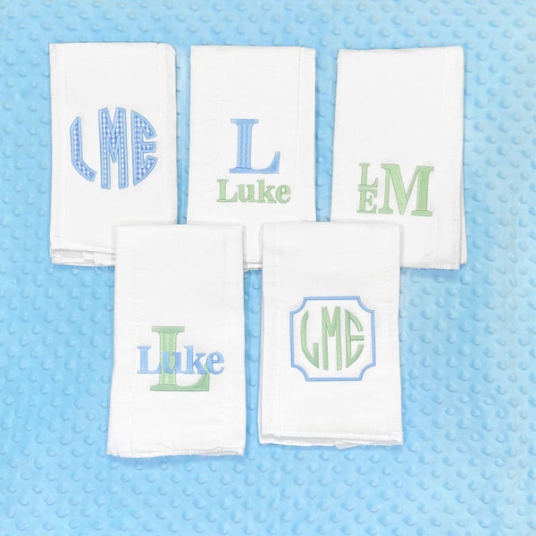 Personalized Embroidered Burp Cloth Set of 5 - monogrammed - baby gift - cloth diaper - Baby  Girl - baby boy - Standard 5 Blue & Green